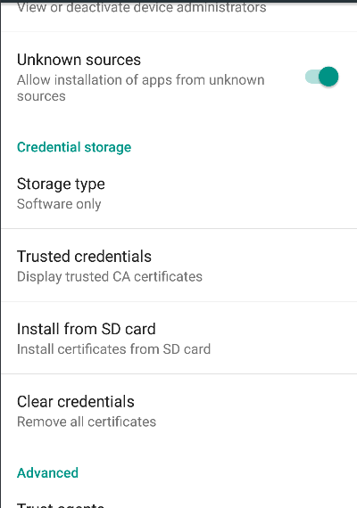 Install Certificate from SD Card